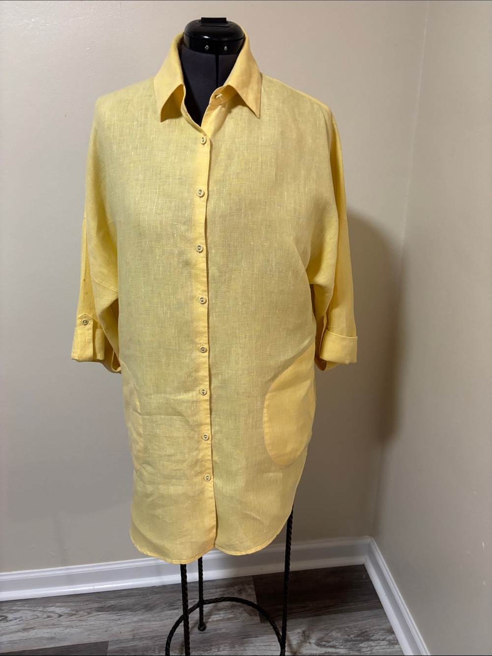 Chico's Lightweight Yellow Linen Button-Down Shirt